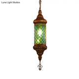 Colorful Glass Lantern Pendant Light For Restaurant - Traditional Design