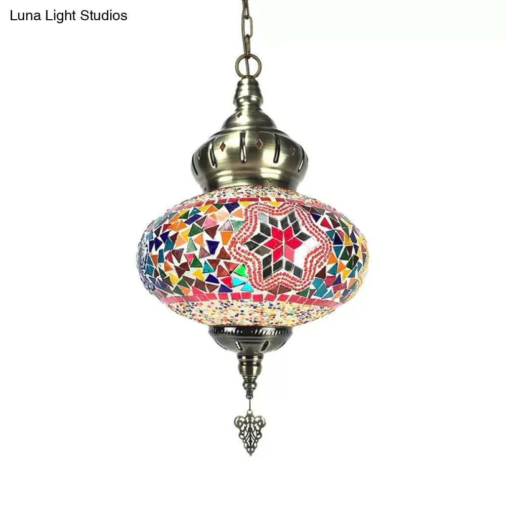 Colorful Glass Pendant Ceiling Light Fixture - Traditional Global Style With 1/4 Heads In Chrome For