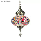 Colorful Glass Pendant Ceiling Light Fixture - Traditional Global Style With 1/4 Heads In Chrome For