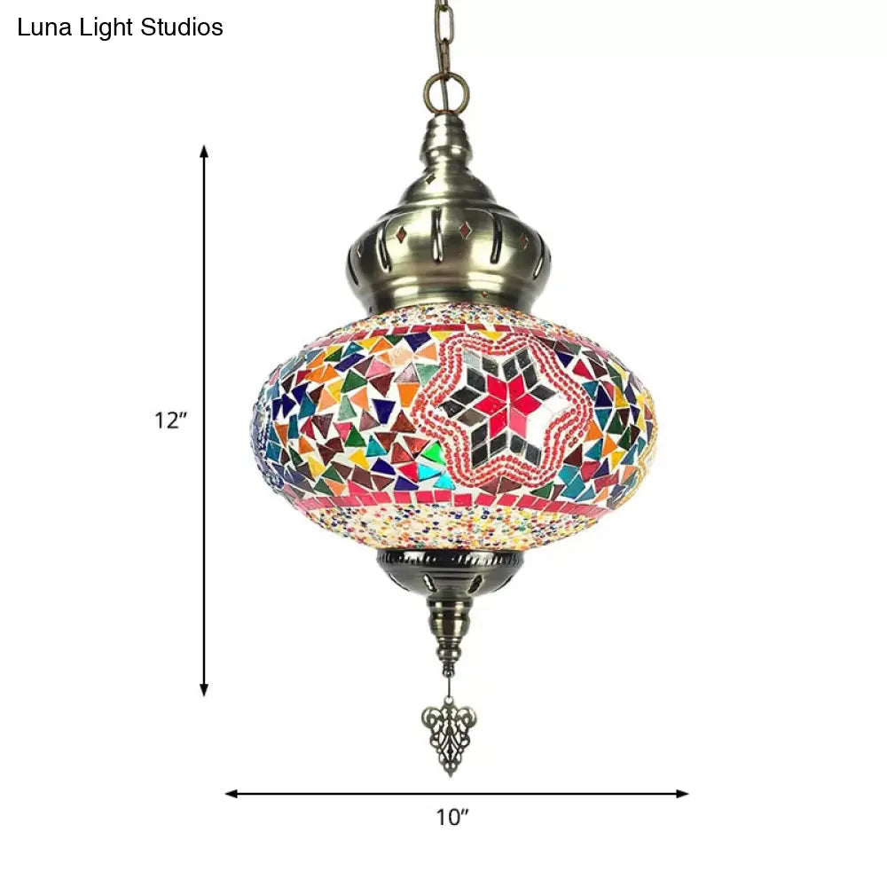 Colorful Glass Pendant Ceiling Light Fixture - Traditional Global Style With 1/4 Heads In Chrome For