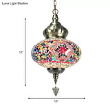 Colorful Glass Pendant Ceiling Light Fixture - Traditional Global Style With 1/4 Heads In Chrome For