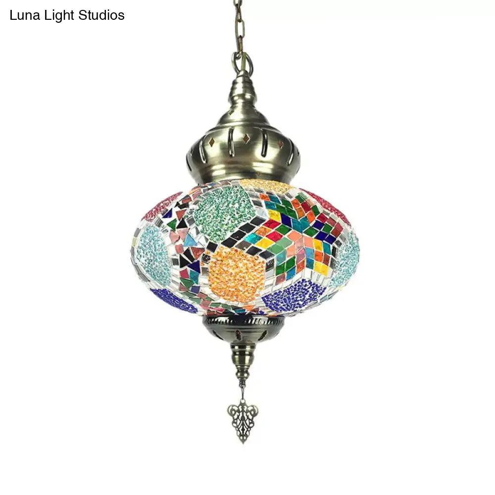 Colorful Glass Pendant Ceiling Light Fixture - Traditional Global Style With 1/4 Heads In Chrome For