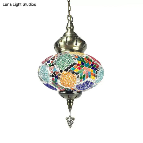 Colorful Glass Pendant Ceiling Light Fixture - Traditional Global Style With 1/4 Heads In Chrome For