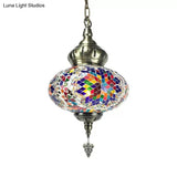 Colorful Glass Pendant Ceiling Light Fixture - Traditional Global Style With 1/4 Heads In Chrome For