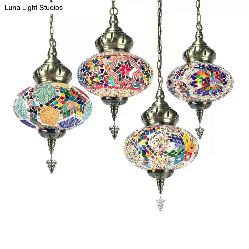 Colorful Glass Pendant Ceiling Light Fixture - Traditional Global Style With 1/4 Heads In Chrome For