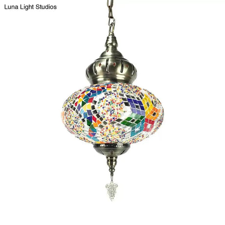 Colorful Glass Pendant Ceiling Light Fixture - Traditional Global Style With 1/4 Heads In Chrome For