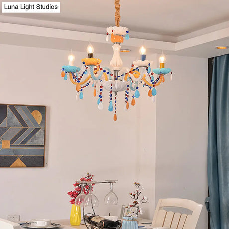 Colorful Kids Chandelier With Fake Candle & Crystal Accents Perfect For Game Room