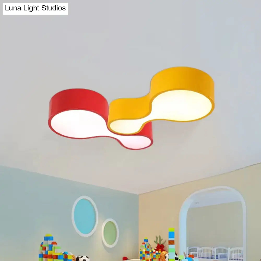 Colorful Led Flush Mount Lamp For Kids’ Corridors - Red/Yellow/Blue Finish With Gourd Acrylic Shade