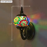 Colorful Stained Glass Orb Wall Sconce: Single Head Bedroom Light In Red/Orange/Blue