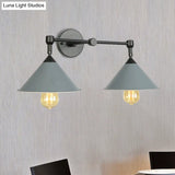 Cone-Shaped Antique Two-Light Metal Wall Sconce Lamp For Living And Dining Rooms