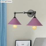 Cone-Shaped Antique Two-Light Metal Wall Sconce Lamp For Living And Dining Rooms