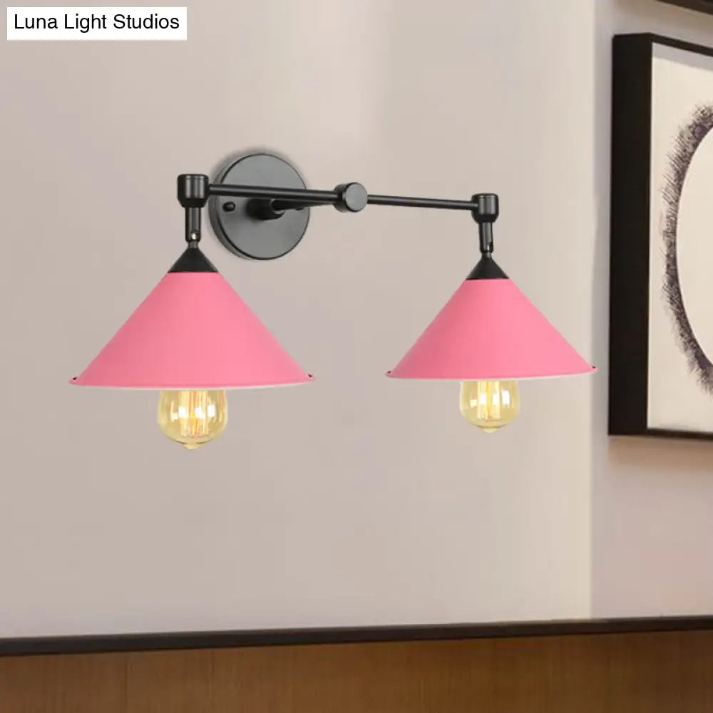 Cone-Shaped Antique Two-Light Metal Wall Sconce Lamp For Living And Dining Rooms