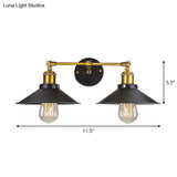 Cone Workshop Rustic Metal Wall Light Kit - 1/2-Light Black Lamp With Rotating Brass Arm
