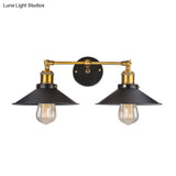 Cone Workshop Rustic Metal Wall Light Kit - 1/2-Light Black Lamp With Rotating Brass Arm