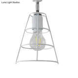 Conic Cage Wall Mount Light With Curved Arm - Vintage Style Metallic Lamp In Black/White