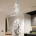 Conic Cage Wall Mount Light With Curved Arm - Vintage Style Metallic Lamp In Black/White White