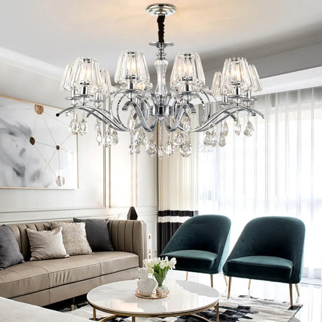 Conic Chrome Chandelier With Clear Crystal Droplets 3 Bulb Suspension Lighting