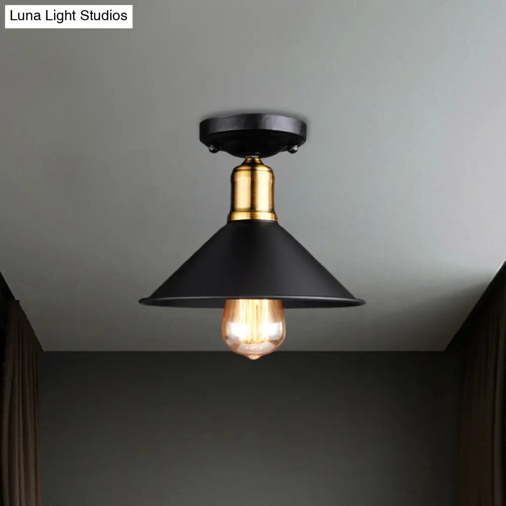 Conic Semi - Flush Mount Vintage Light - Stylish Black/White Metallic Ceiling Lighting