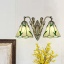 Conic Wall Mount Lamp With Double Mermaid Arm - White/Beige Glass Sconce Light Fixture Beige