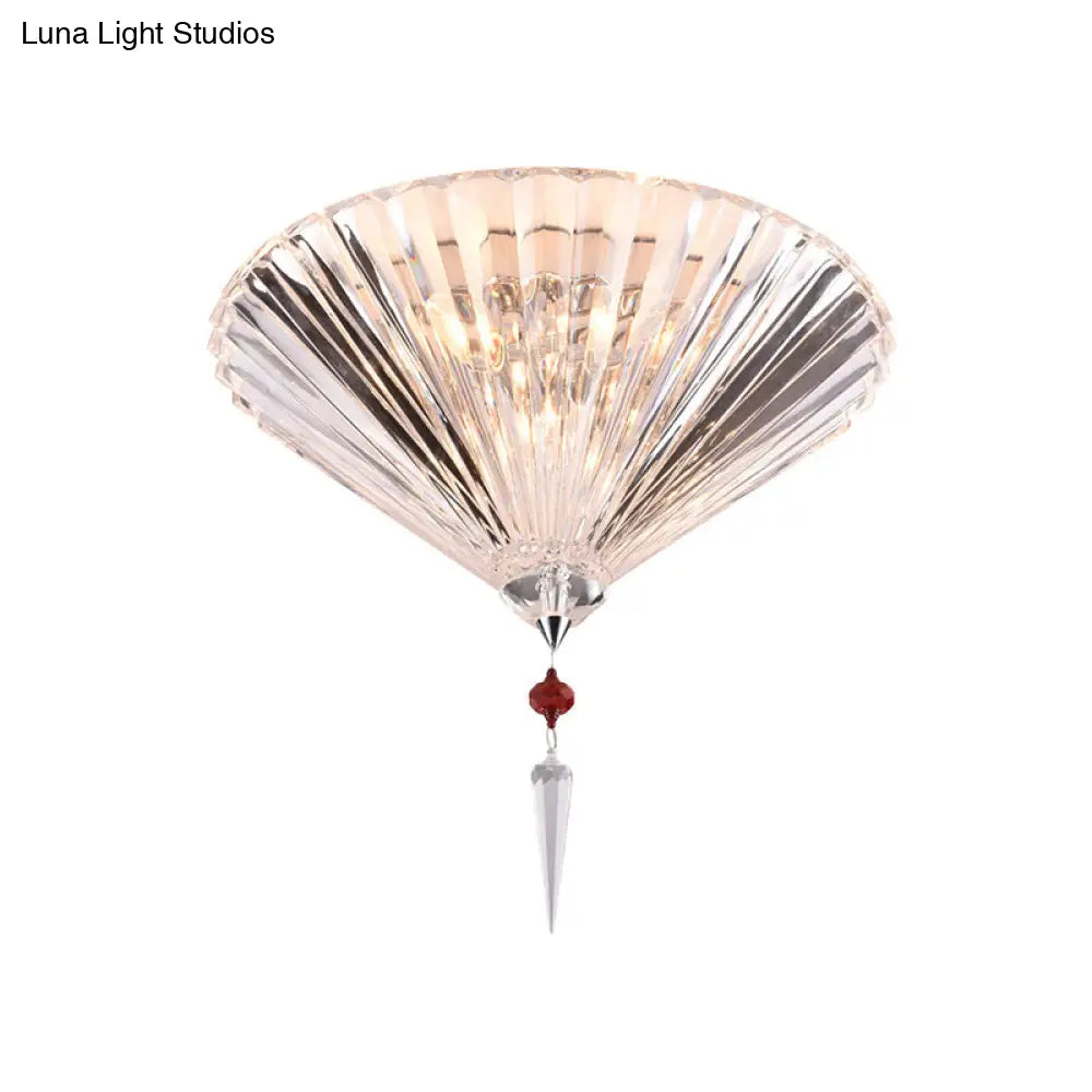 Conical Ceiling Mounted Light With Clear Faceted Crystal: Simple And Sufficient Lighting For