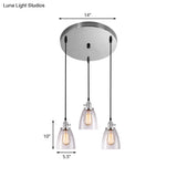 Conical Clear Glass Pendant Light Set - 3 Lights Industrial Style Chrome Finish