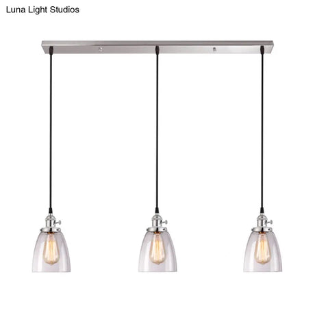 Conical Clear Glass Pendant Light Set - 3 Lights Industrial Style Chrome Finish