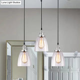 Conical Clear Glass Pendant Light Set - 3 Lights Industrial Style Chrome Finish