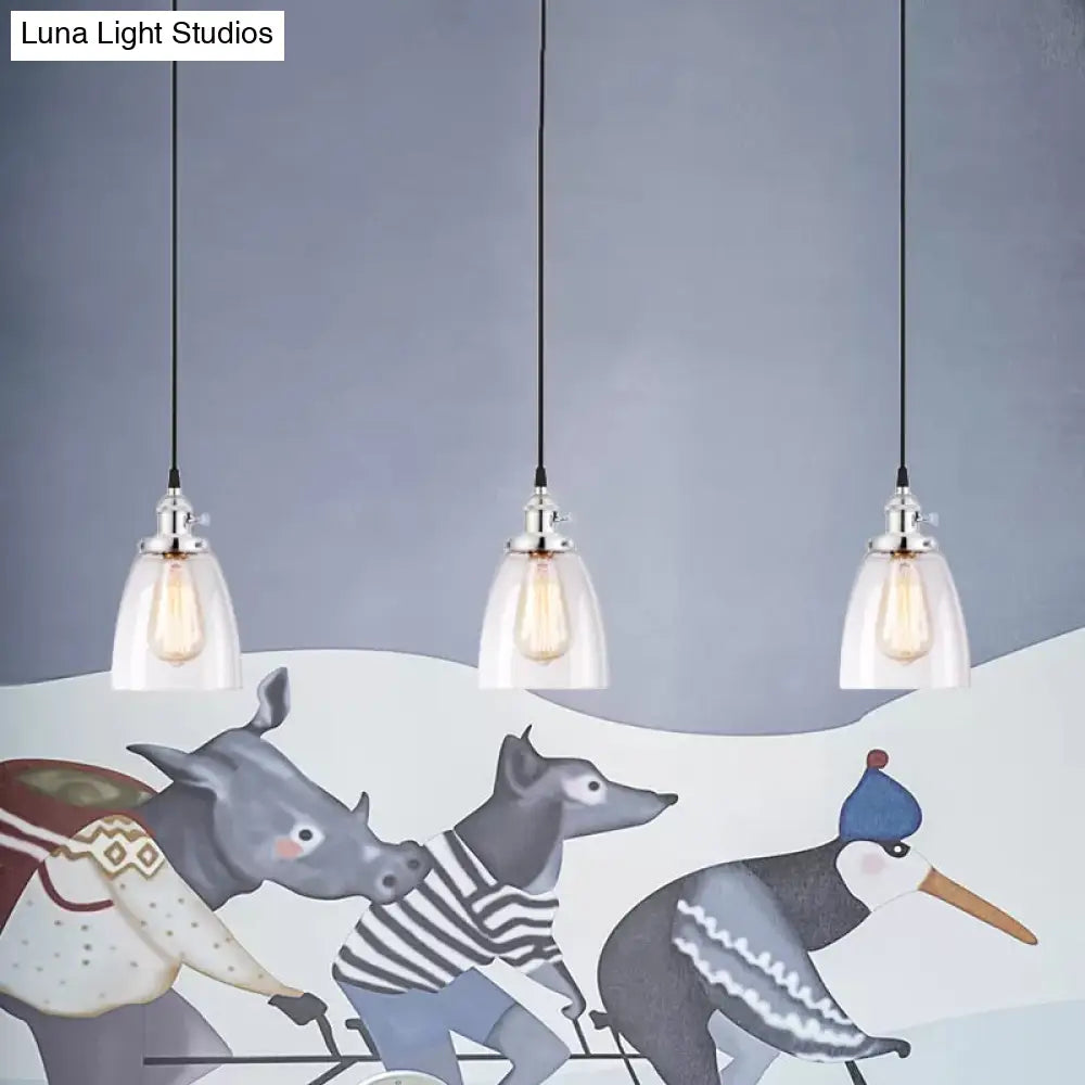 Conical Clear Glass Pendant Light Set - 3 Lights Industrial Style Chrome Finish