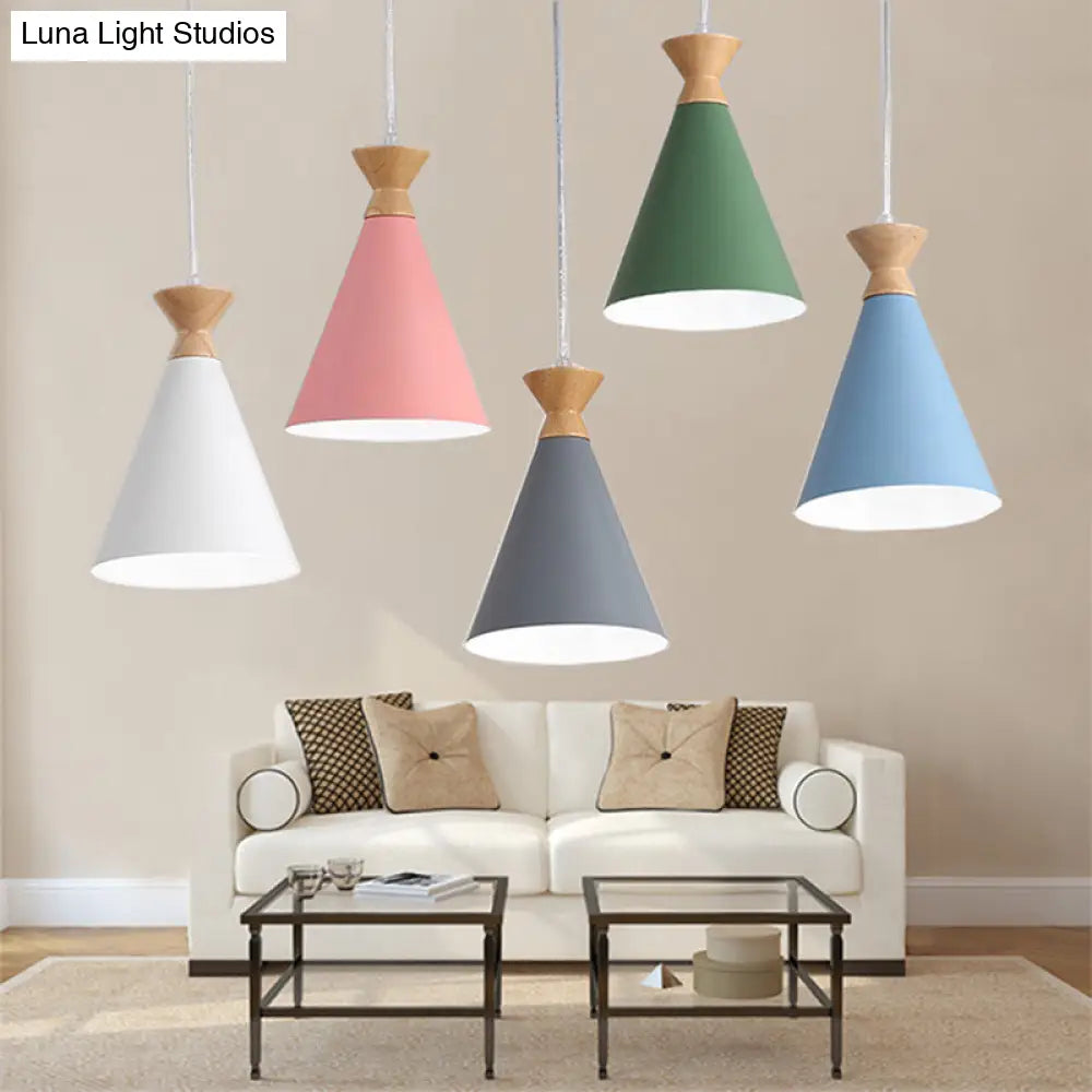 Conical Drop Pendant Ceiling Light With 1 Bulb Macaron Style For Living Rooms