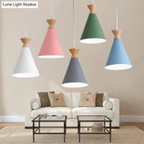 Conical Drop Pendant Ceiling Light With 1 Bulb Macaron Style For Living Rooms
