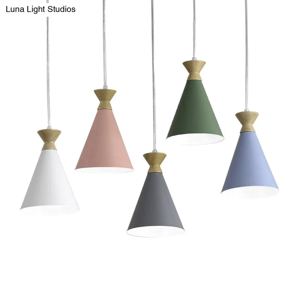 Conical Drop Pendant Ceiling Light With 1 Bulb Macaron Style For Living Rooms