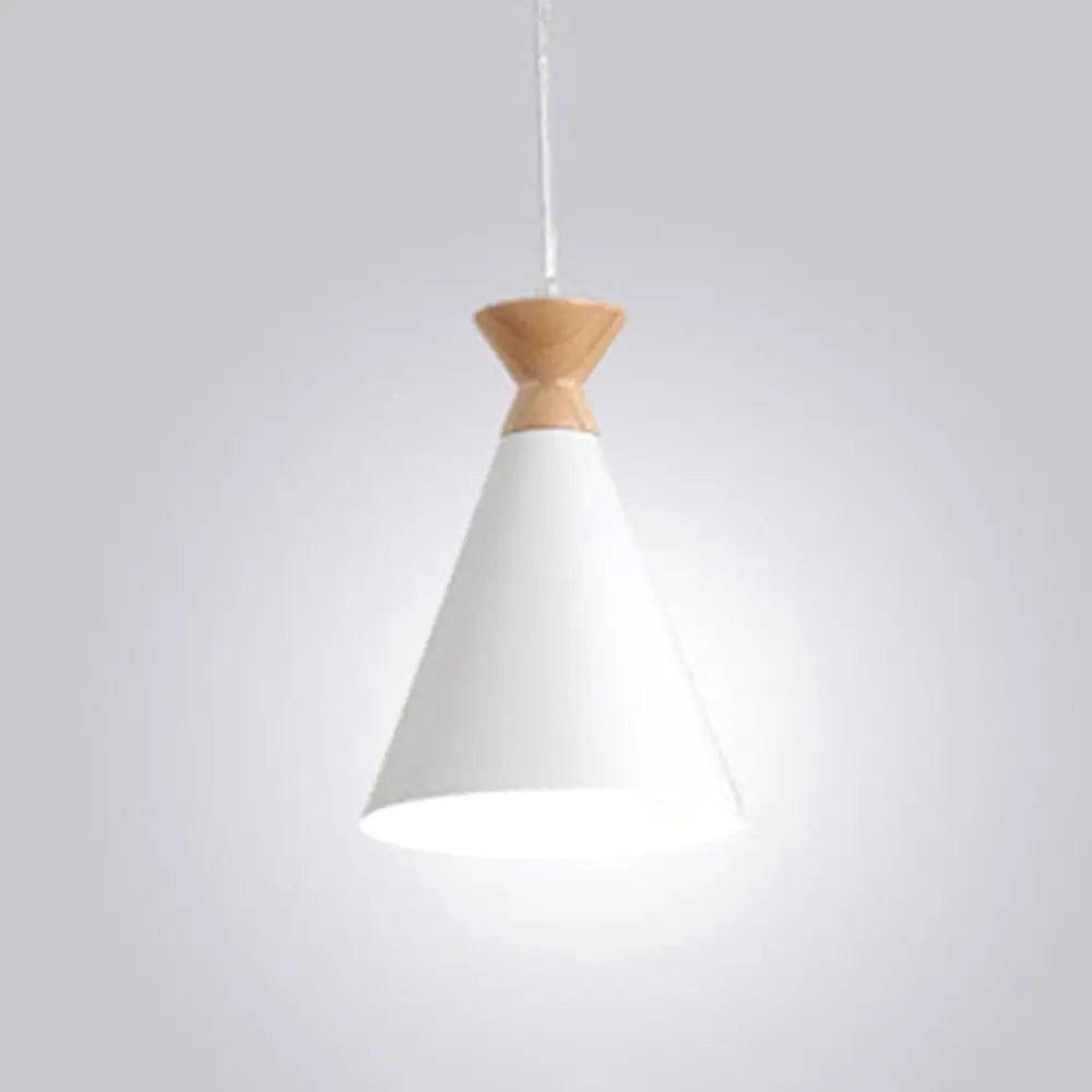 Conical Drop Pendant Ceiling Light With 1 Bulb Macaron Style For Living Rooms White