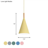 Conical Kindergarten Ceiling Pendant - 1-Light Macaron Hanging Light Fixture In Pink/Yellow/Grey