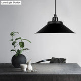 Conical Metal Hanging Light With Rolled Edge - 1-Light Ceiling Suspension Lamp For Loft Décor