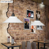 Conical Metal Hanging Light With Rolled Edge - 1-Light Ceiling Suspension Lamp For Loft Décor