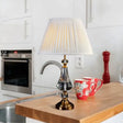 Conical Night Table Lamp - Cream Gray Fabric Crystal Base Sleek Design