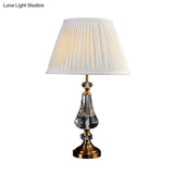 Conical Night Table Lamp - Cream Gray Fabric Crystal Base Sleek Design