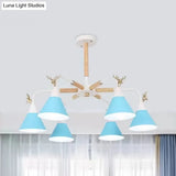 Conical Pendant Light With Antlers: Metal Design 6 Lights For Dining Room Or Kitchen