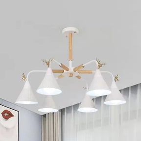 Conical Pendant Light With Antlers: Metal Design 6 Lights For Dining Room Or Kitchen White