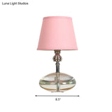 Conical Pink Fabric Night Lamp With Crystal Base - Lodge Nightstand Light
