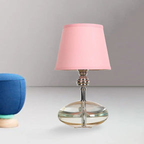 Conical Pink Fabric Night Lamp With Crystal Base - Lodge Nightstand Light