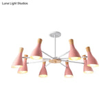 Conical Shade Hanging Chandelier With 8 Bulbs - Simple Style Metal Ceiling Lamp For Living Room