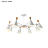 Conical Shade Hanging Chandelier With 8 Bulbs - Simple Style Metal Ceiling Lamp For Living Room
