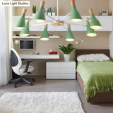 Conical Shade Hanging Chandelier With 8 Bulbs - Simple Style Metal Ceiling Lamp For Living Room