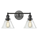 Conical Shade Industrial Wall Lamp With Clear Glass Cage - 2 Lights Vanity Sconce Black