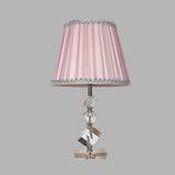Conical Table Lamp: Pink Fabric Countryside 1-Light Night Light With Crystal Base For Bedroom