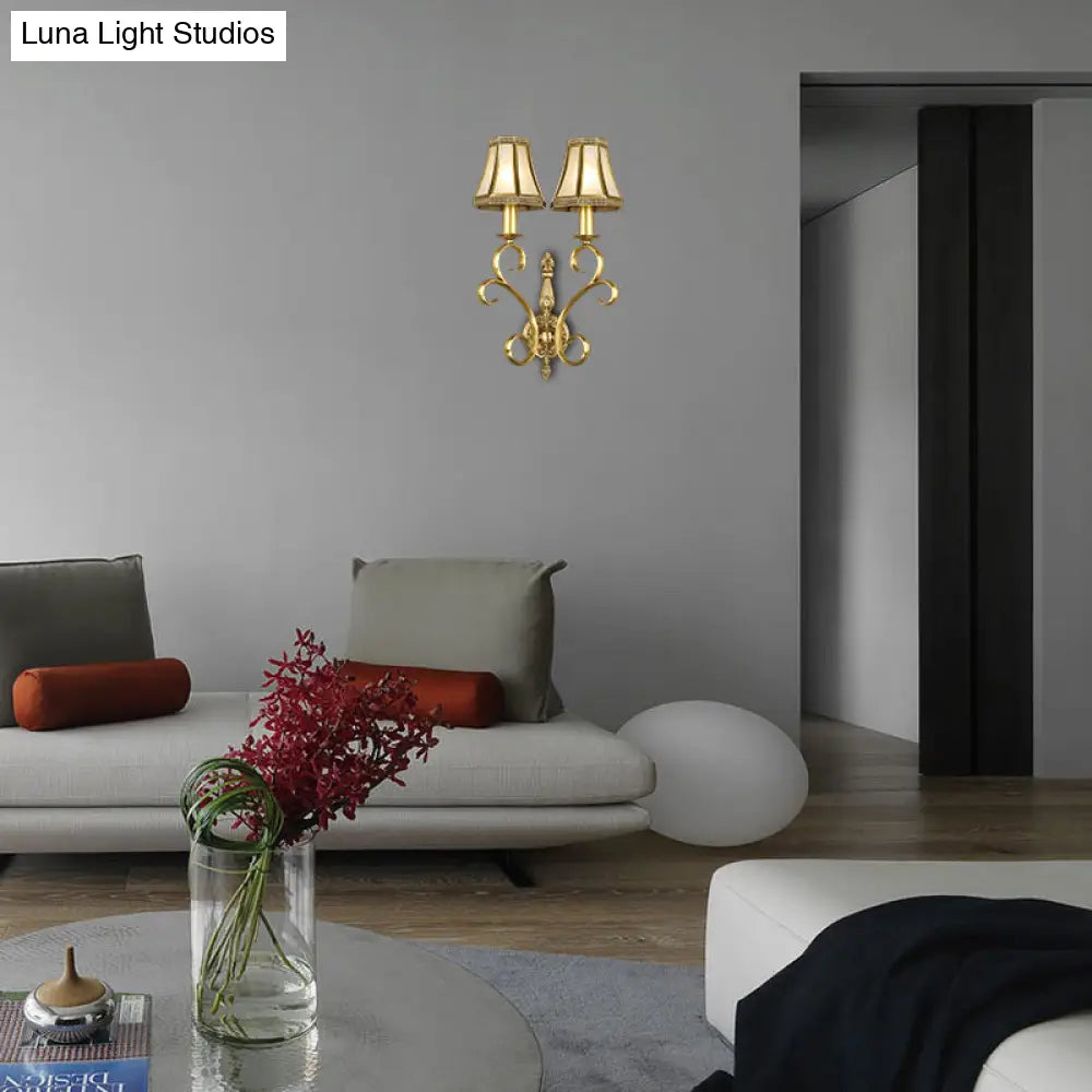 Conical Wall Mount Light - Traditional Brass Metal Fixture With 1/2-Light Lighting