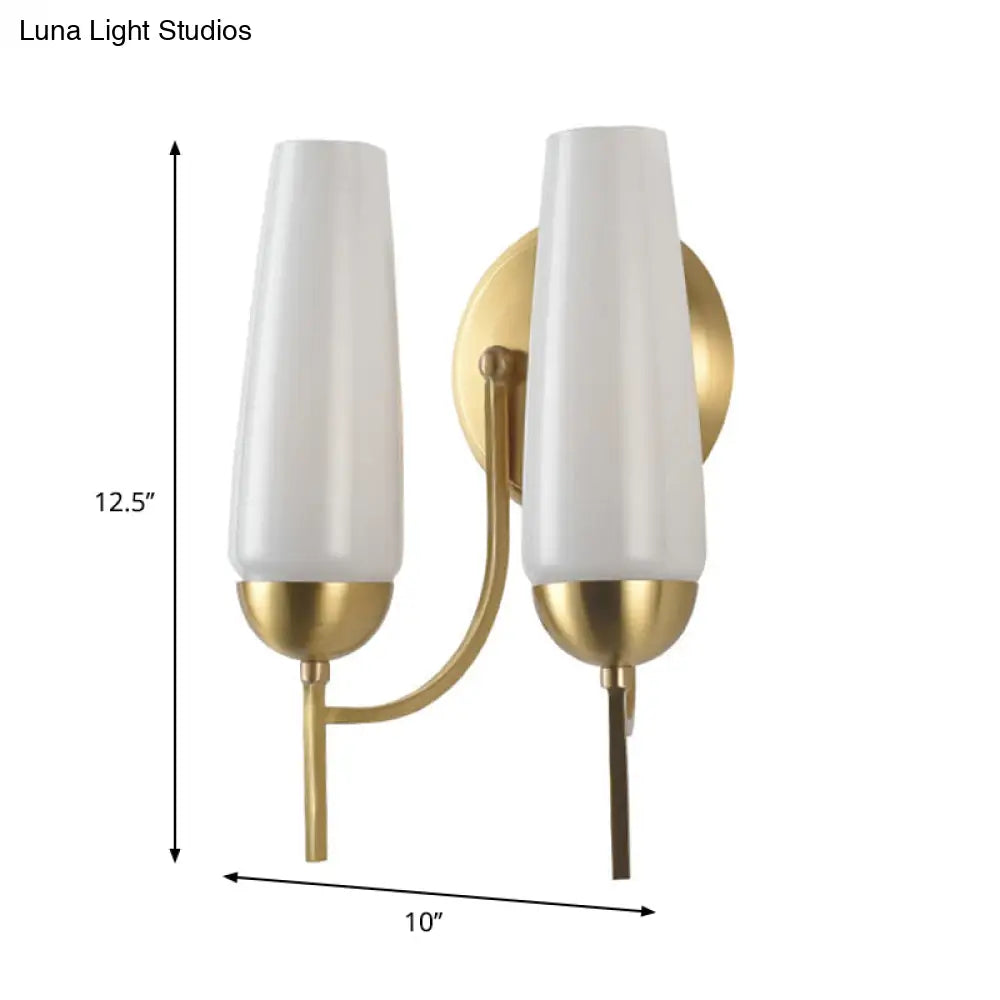 Contemporary 1/2-Light Conical Sconce Wall Lamp In Gold With Opal Glossy Glass
