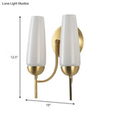 Contemporary 1/2-Light Conical Sconce Wall Lamp In Gold With Opal Glossy Glass