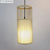 Contemporary 1-Light Beige Bamboo Shade Pendant Ceiling Lamp